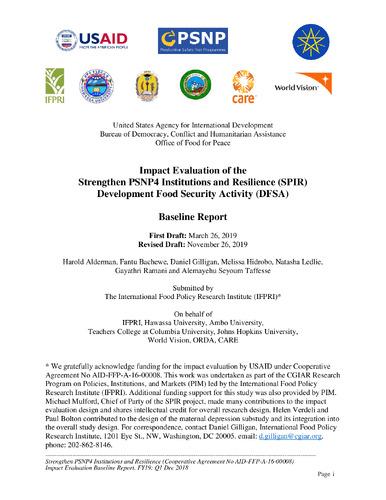 Impact evaluation of the strengthen PSNP4 institutions and resilience (SPIR) development food security activity (DFSA): Baseline report