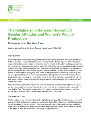 The relationship between household gender attitudes and women’s poultry production: Evidence from Burkina Faso