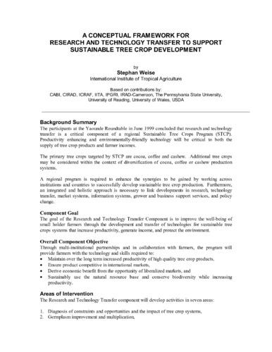 A conceptual framework for research and technology transfer to support sustainable tree crop development