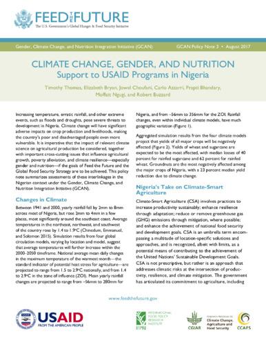 Climate change, gender, and nutrition: Support to USAID programs in Nigeria