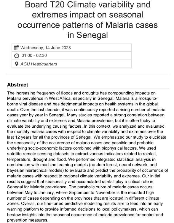 Climate variability and extremes impact on seasonal occurrence patterns of malaria cases in Senegal [Abstract only]
