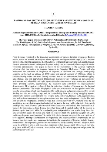 Pathways for fitting legumes into the farming systems of East African highlands: a dual approach