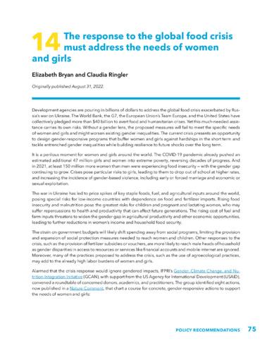 The response to the global food crisis must address the needs of women and girls