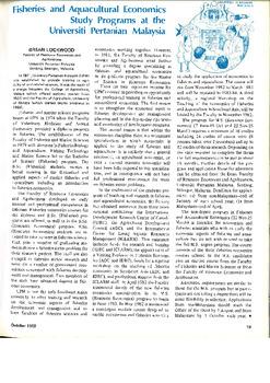 Fisheries and aquacultural economics study programs at the Universiti Petanian Malaysia