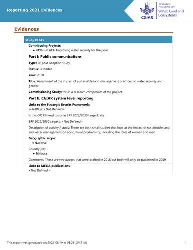 Assessment of the impact of sustainable land management practices on water security and gender