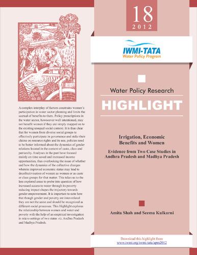 Irrigation, economic benefits and women: evidence from two case studies in Andhra Pradesh and Madhya Pradesh [India].