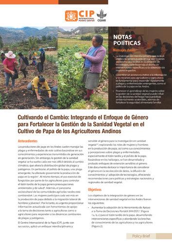 Cultivando el Cambio: Integrando el Enfoque de Género para Fortalecer la Gestión de la Sanidad Vegetal en el Cultivo de Papa de los Agricultores Andinos
