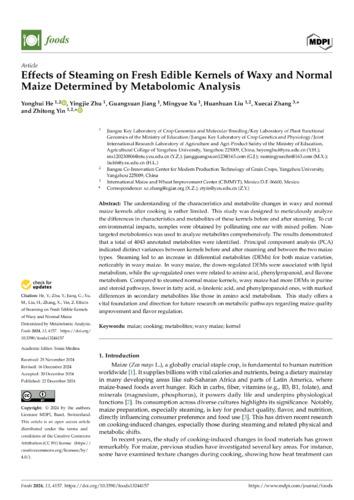 Effects of steaming on fresh edible kernels of waxy and normal maize determined by metabolomic analysis