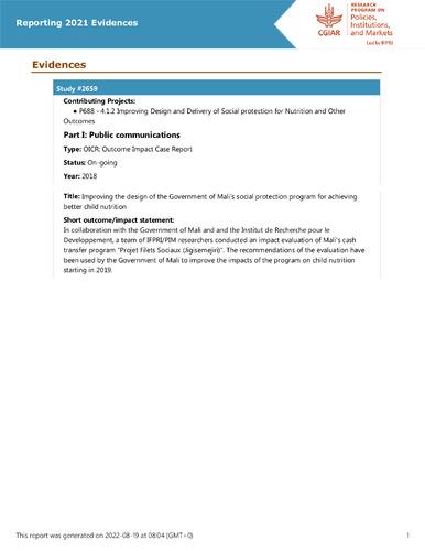 Improving the design of the Government of Mali's social protection program for achieving better child nutrition