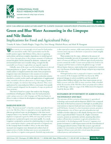 How can African agriculture adapt to climate change: Green and Blue Water Accounting in the Limpopo and Nile Basins: Implications for Food and Agricultural Policy