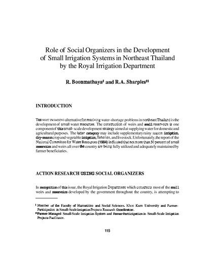 Role of social organizers in the development of small irrigation systems in Northeast Thailand by the Royal Irrigation Department