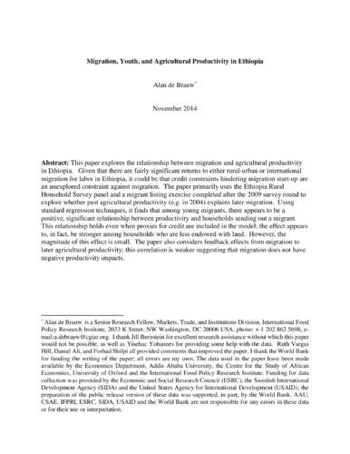 Migration, youth, and agricultural productivity in Ethiopia