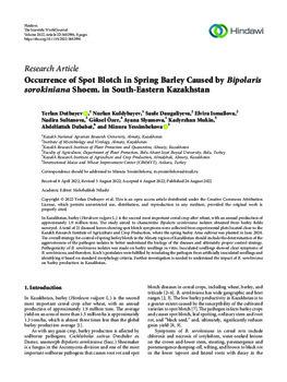 Occurrence of spot blotch in spring barley caused by bipolaris sorokiniana shoem. in South-Eastern Kazakhstan