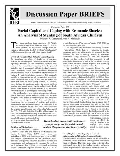 Social capital and coping with economic shocks: an analysis of stunting of South African children