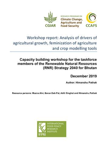 Analysis of drivers of agricultural growth, feminization of agriculture and crop modeling tools. A capacity building workshop for the taskforce members of RNR Strategy 2040 for Bhutan.