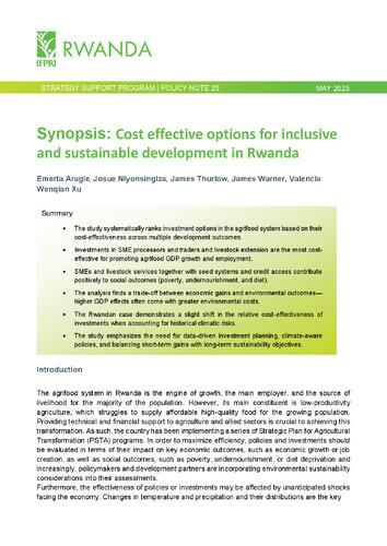 Synopsis: Cost effective options for inclusive and sustainable development in Rwanda