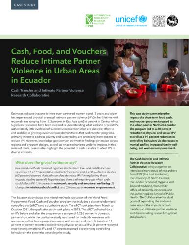 Cash, food, and vouchers reduce intimate partner violence in urban areas in Ecuador