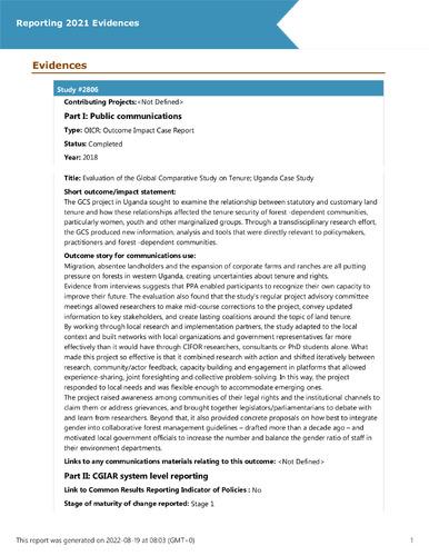 Evaluation of the Global Comparative Study on Tenure; Uganda Case Study