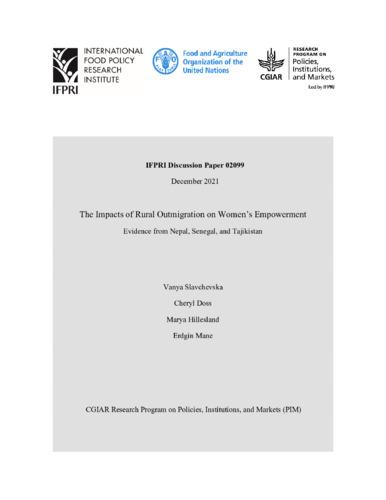 The impacts of rural outmigration on women’s empowerment: Evidence from Nepal, Senegal, and Tajikistan