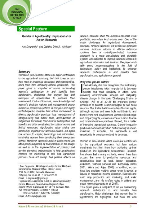 Gender in Agroforestry: Implications for Action-Research