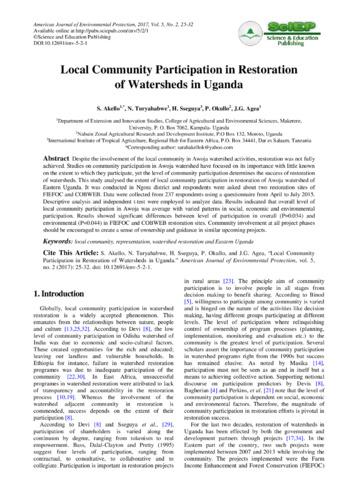 Local community participation in restoration of watersheds in Uganda