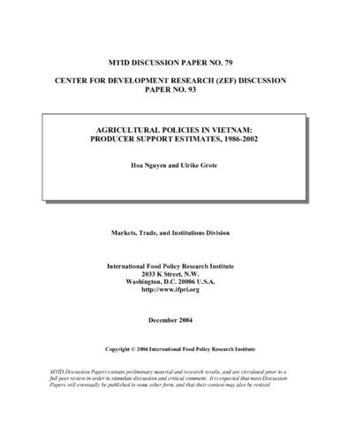 Agricultural policies in Vietnam: producer support estimates, 1986-2002