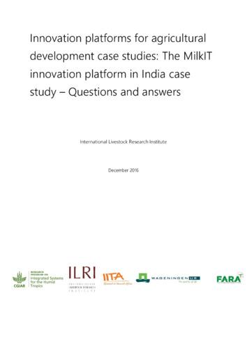 Innovation platforms for agricultural development case studies: The MilkIT innovation platform in India case study