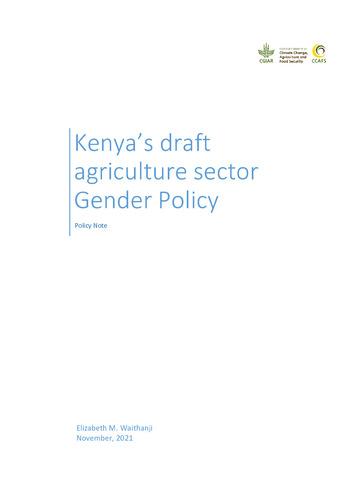 Policy note on Kenya’s draft agriculture sector Gender Policy