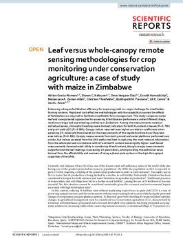 Leaf versus whole-canopy remote sensing methodologies for crop monitoring under conservation agriculture: a case of study with maize in Zimbabwe