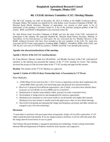 4th CGIAR Advisory Committee (CAC) Meeting Minutes