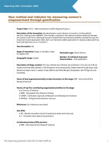 New method and indicator for measuring women's empowerment through gamification