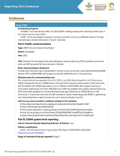 Climate-informed agriculture and participatory scenario planning (PSP) cascades to provincial plans and GCF-proposal for five provinces in Vietnam
