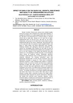 Effect of garlic on the survival, growth, resistance and quality of Oreochromis niloticus