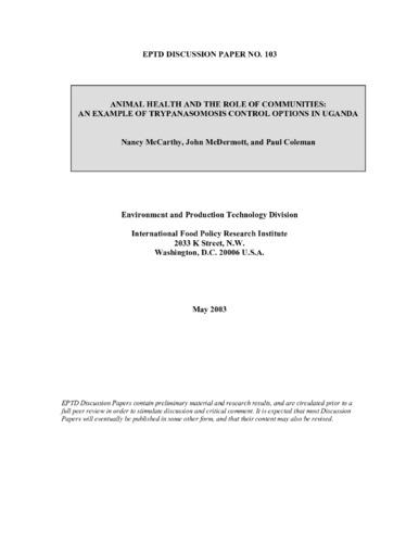 Animal health and the role of communities: an example of trypanasomosis control options in Uganda