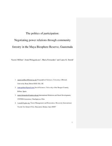 The politics of participation: negotiating relationships through community forestry in the Maya Biosphere Reserve, Guatemala