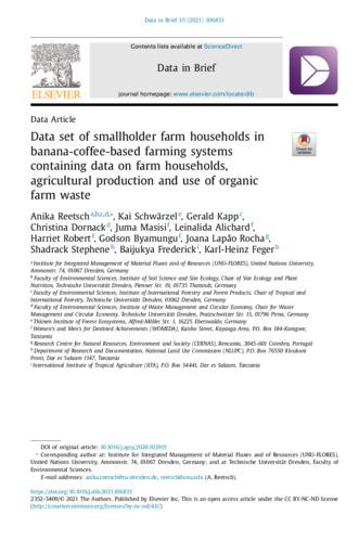 Data set of smallholder farm households in banana-coffee-based farming systems containing data on farm households, agricultural production and use of organic farm waste