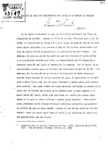 El cultivo de yuca con conservación del suelo en la región de Mondomo