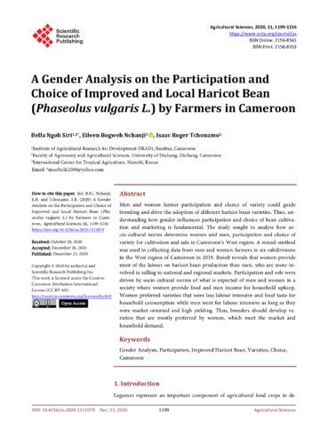 A gender analysis on the participation and choice of improved and local haricot bean (Phaseolus vulgaris L.) by farmers in Cameroon