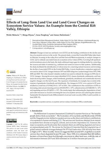 Effects of long-term land use and land cover changes on ecosystem service values: an example from the Central Rift Valley, Ethiopia