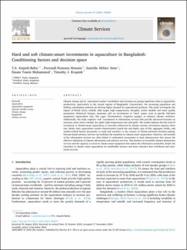 Hard and soft climate-smart investments in aquaculture in Bangladesh: Conditioning factors and decision space