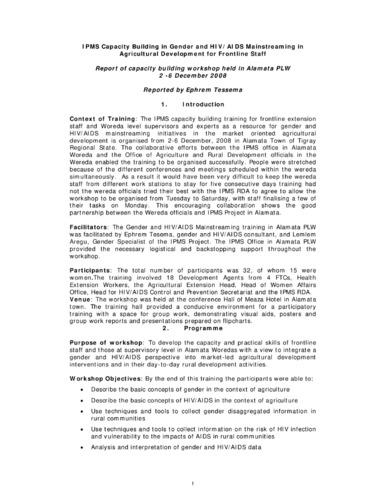 Report of the IPMS capacity building workshop on gender and HIV/AIDS mainstreaming in agricultural development for frontline staff, Alamata PLW, 2-6 December 2008