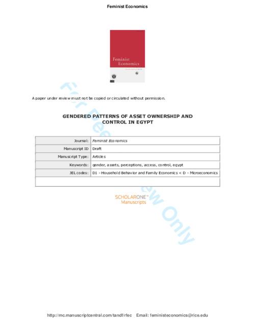 GENDERED PATTERNS OF ASSET OWNERSHIP AND CONTROL IN EGYPT