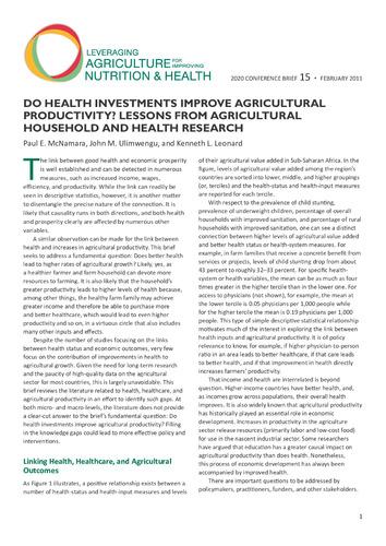 Do health investments improve agricultural productivity: Lessons from agricultural household and health research