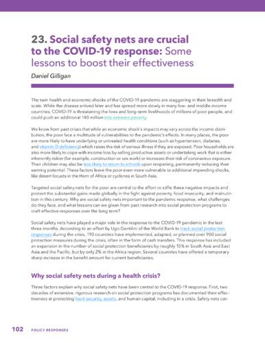 Social safety nets are crucial to the COVID-19 response: Some lessons to boost their effectiveness