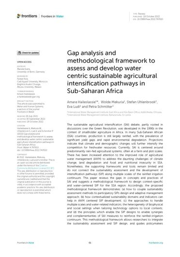 Gap analysis and methodological framework to assess and develop water centric sustainable agricultural intensification pathways in Sub-Saharan Africa