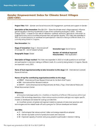 Gender Empowerment Index for Climate Smart Villages (GEI-CSV)