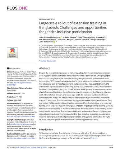 Large-scale rollout of extension training in Bangladesh: Challenges and opportunities for gender-inclusive participation