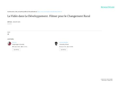 La vidéo dans le développement: filmer pour le changement rural