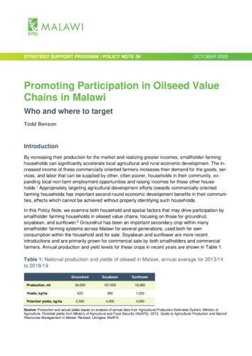 Promoting participation in oilseed value chains in Malawi: Who and where to target