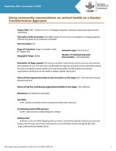 Using community conversations on animal health as a Gender Transformative Approach